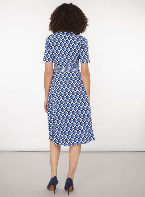 **Tall Blue Geometric Print Wrap Dress